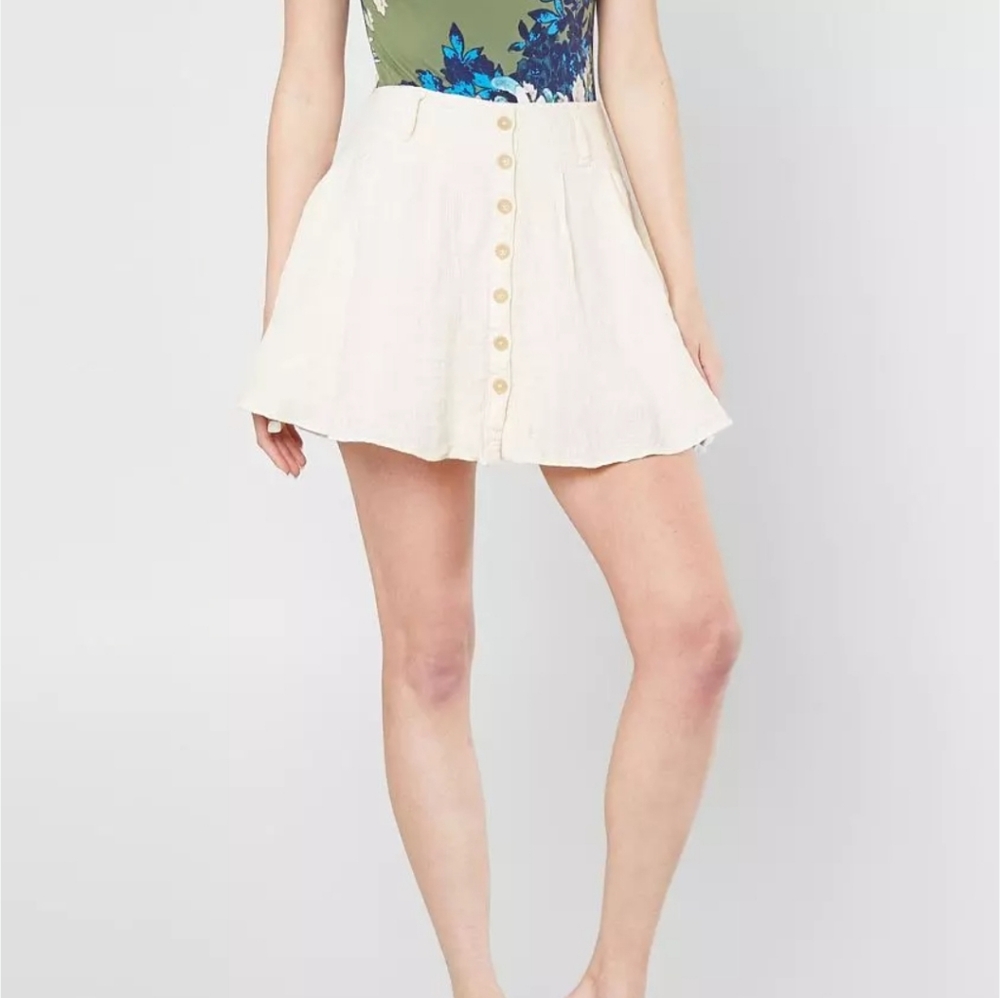 Free People Cream Button-Front Skort - Picture 2 of 8